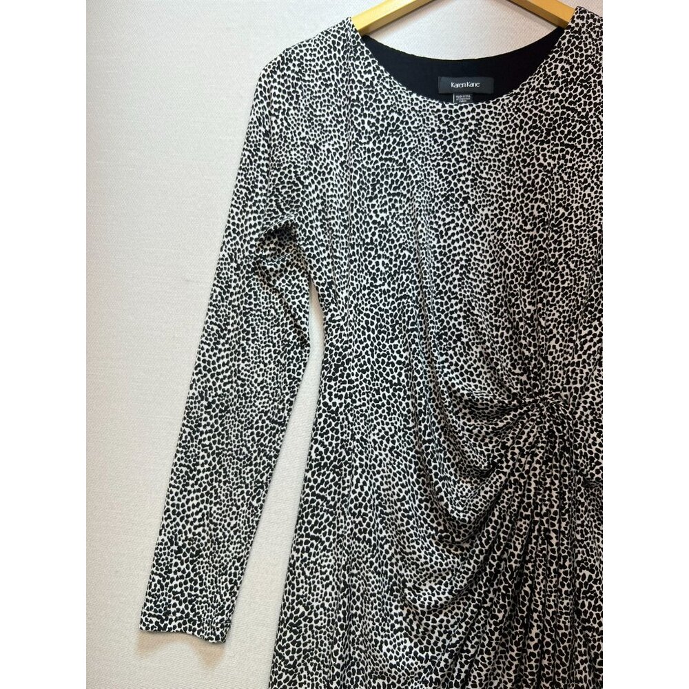 Karen Kane Women Side Shirred Bodycon Dress Long Sleeve Sz S Black White Cheetah - Picture 6 of 12